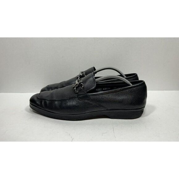 Salvatore Ferragamo Black Leather Gancini Bit Loafers Size 10 D Slip On Silver - Picture 3 of 8